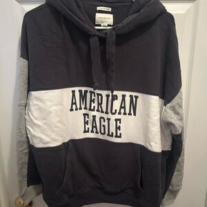 American Eagle Outfitters Men's Charcoal and White Hoodie